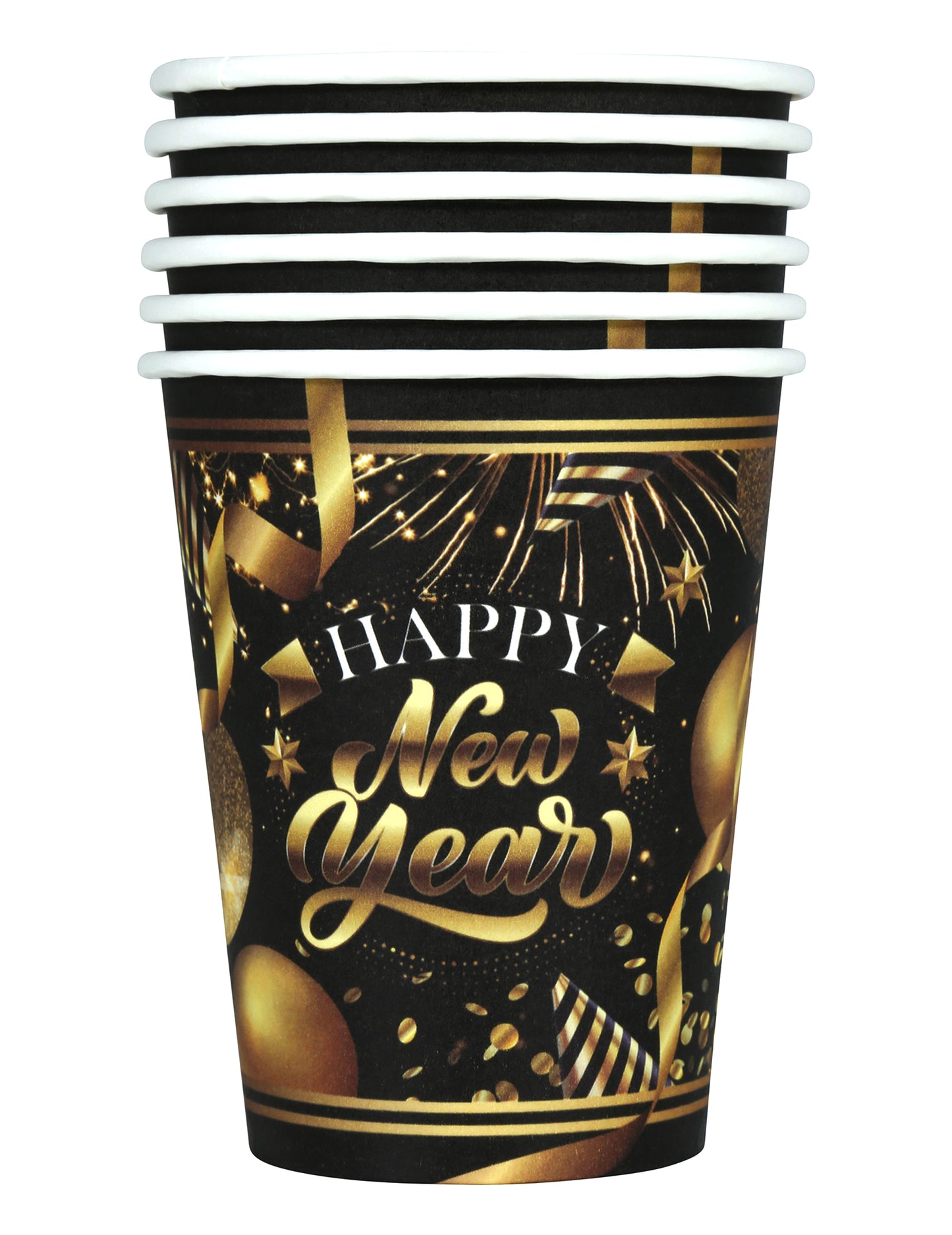 6 db fekete és arany kartonpohár, 240 ml