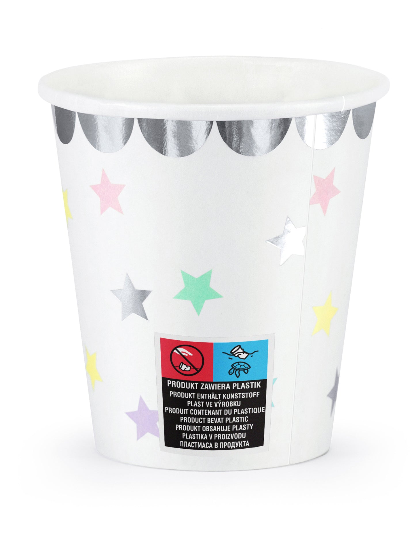 6 db csillag alakú, 180 ml-es ezüst pasztellszínű kartonpohár