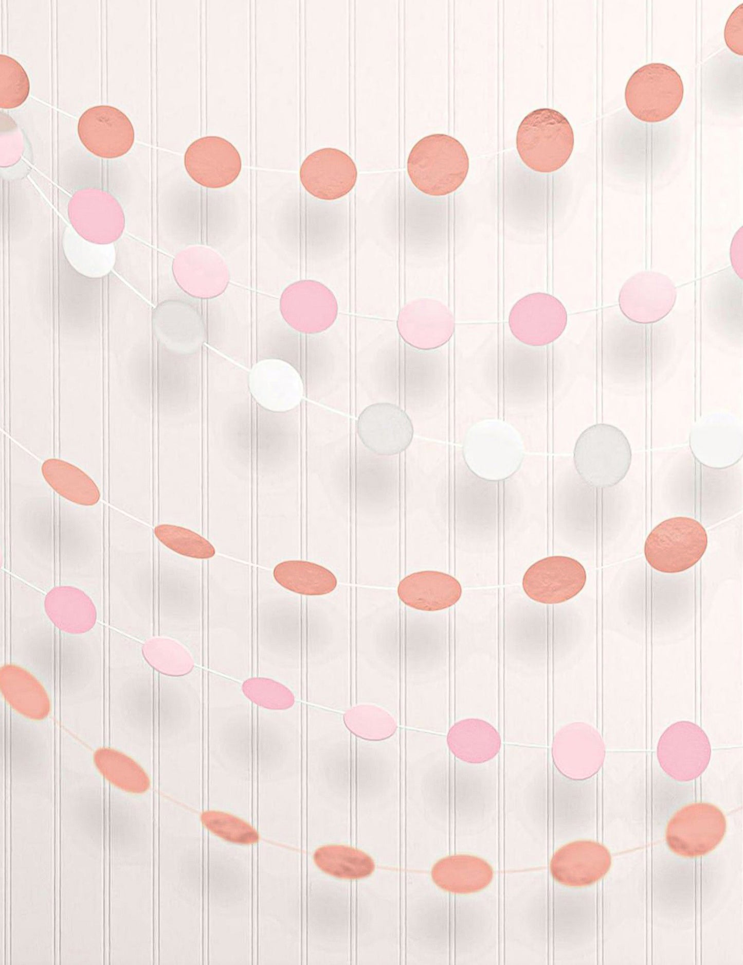 6 db rozéarany papírgirland, 2,13 m hosszú, körökkel díszítve