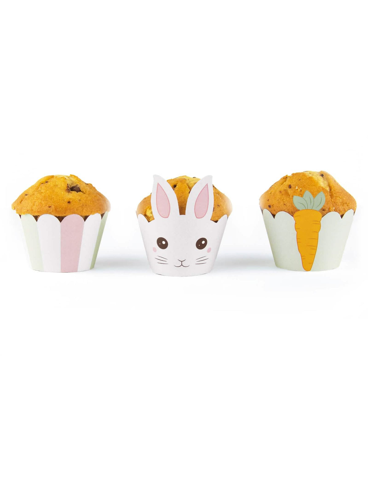 cupcake nyuszis húsvéti muffinpapírok, fehér színben, répa mintával