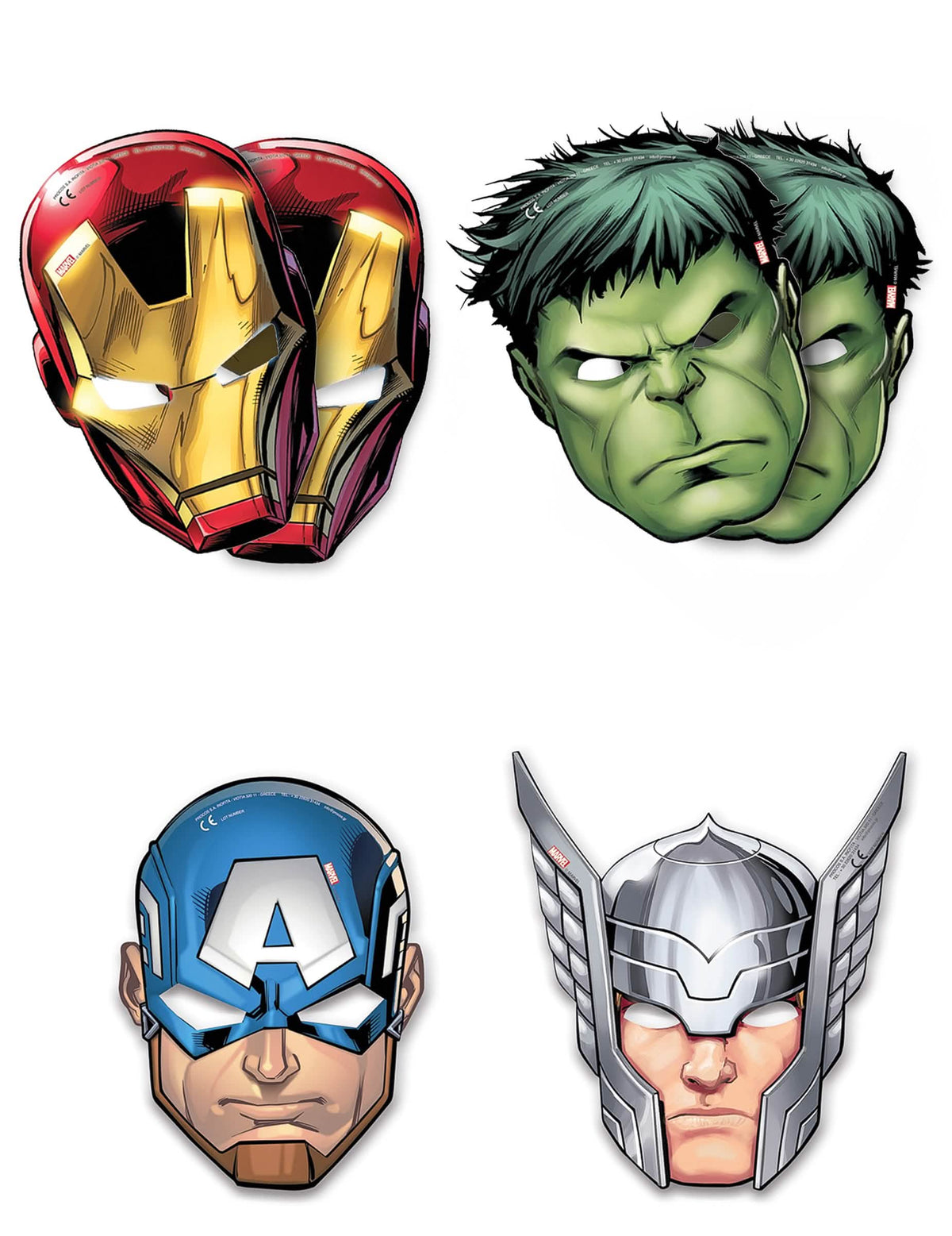 6 darabos karton The Avengers Mighty maszkok gyermekeknek, többszínű, Iron Man, Hulk, Captain America és Thor