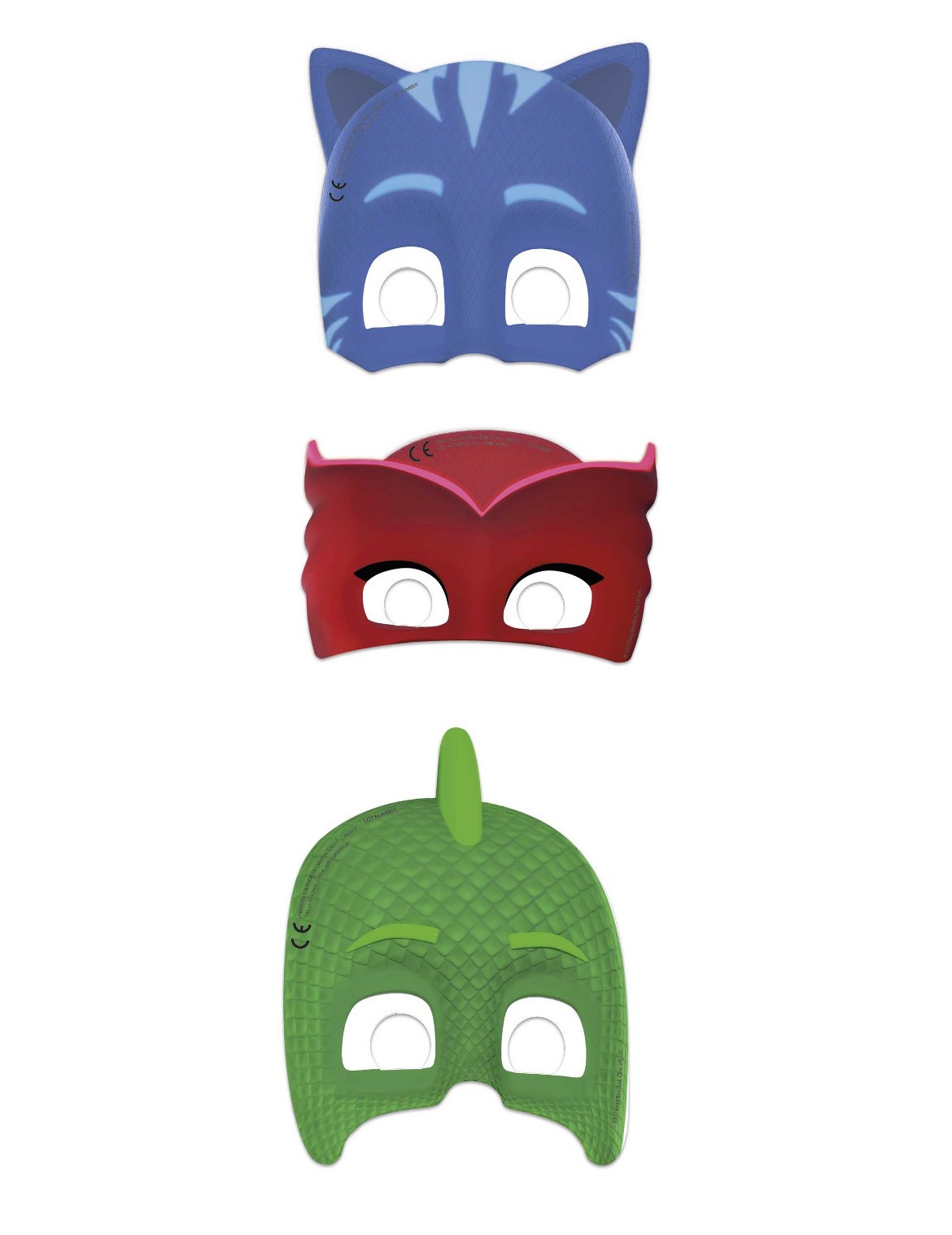6 masques en carton Pyjamasques pour enfant bleu rouge et vert