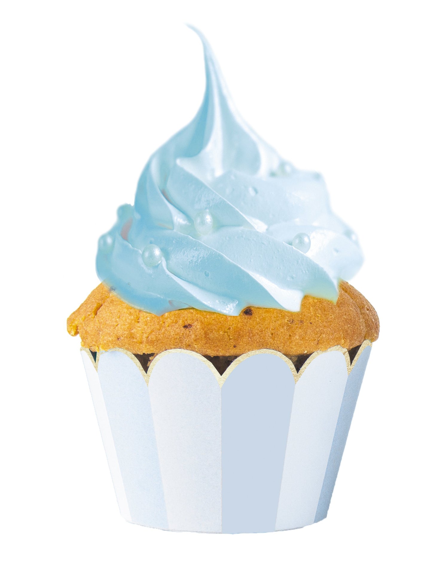 6 kék-fehér csíkos, kagylós cupcake kapszlika