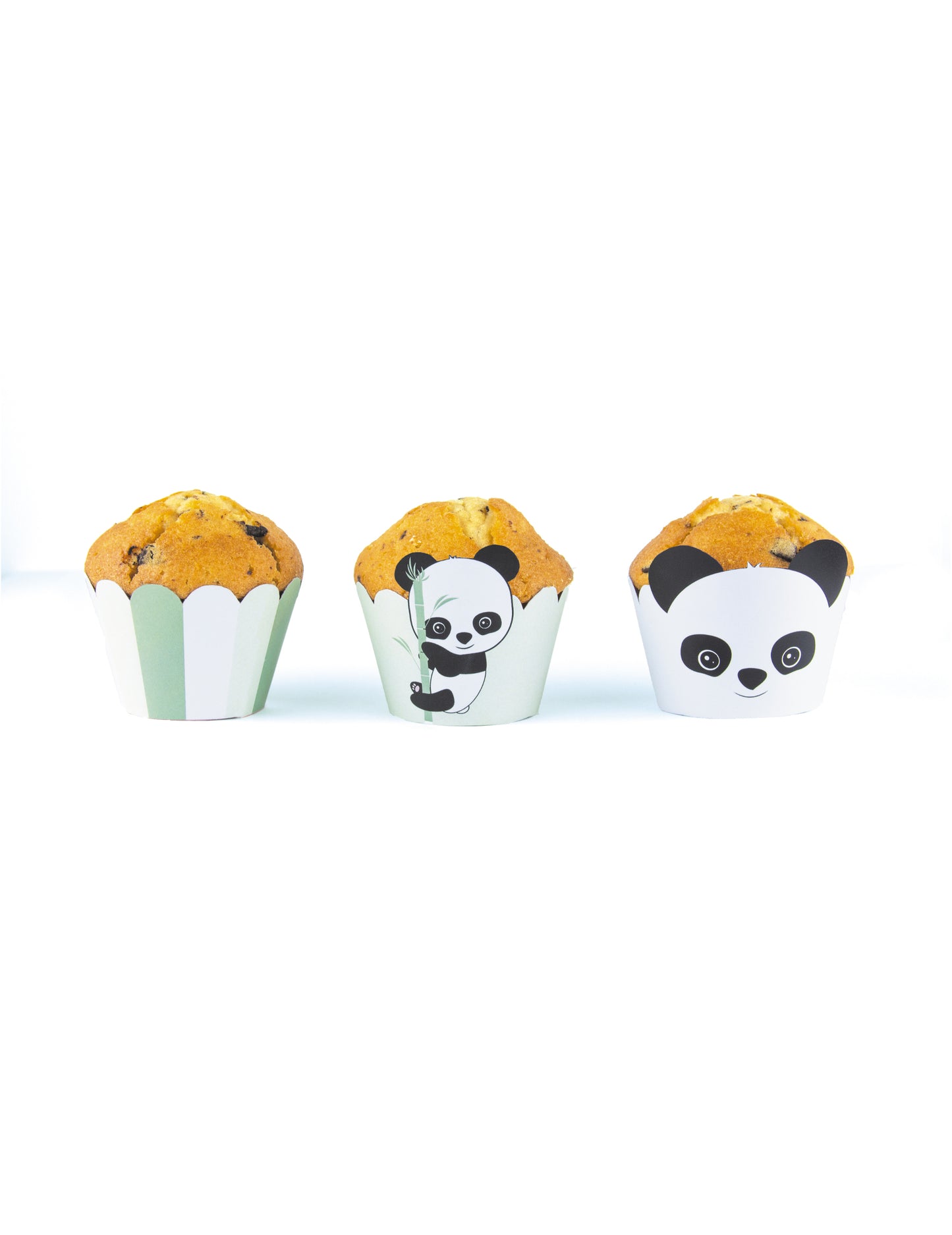 6 fehér és pasztellzöld bébi panda muffinpapír