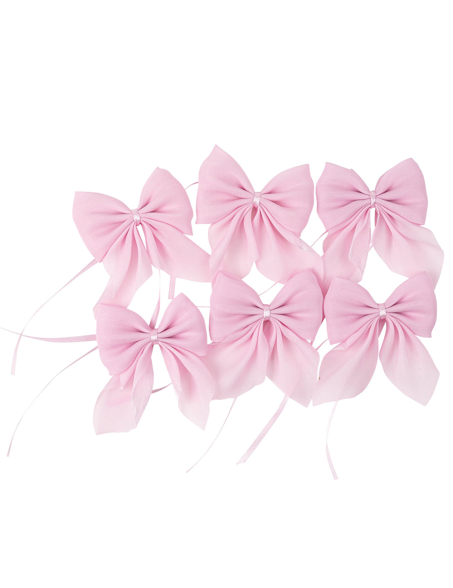 6 db rózsaszín csillogó sifon masni, 7,5 x 8,5 cm, megkötővel