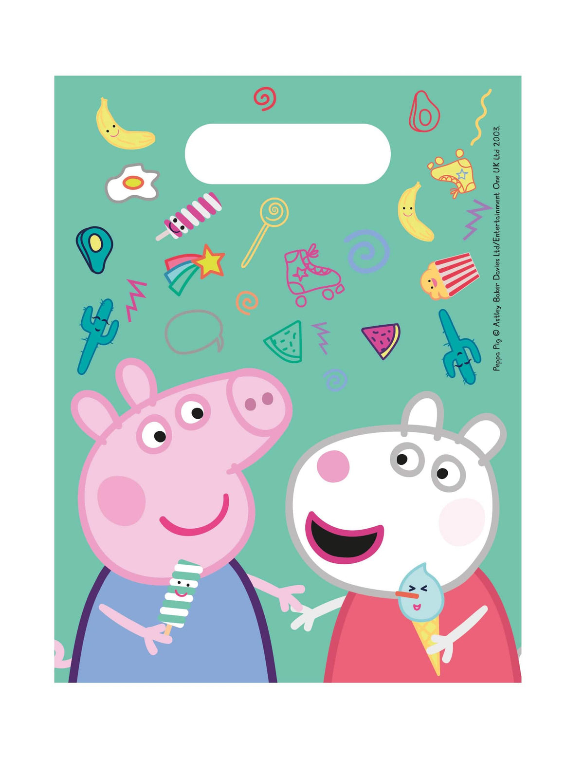 Peppa malac ajándéktáskák gyermek számára mentazöld színben Peppa-val és Suzy Sheep-pel