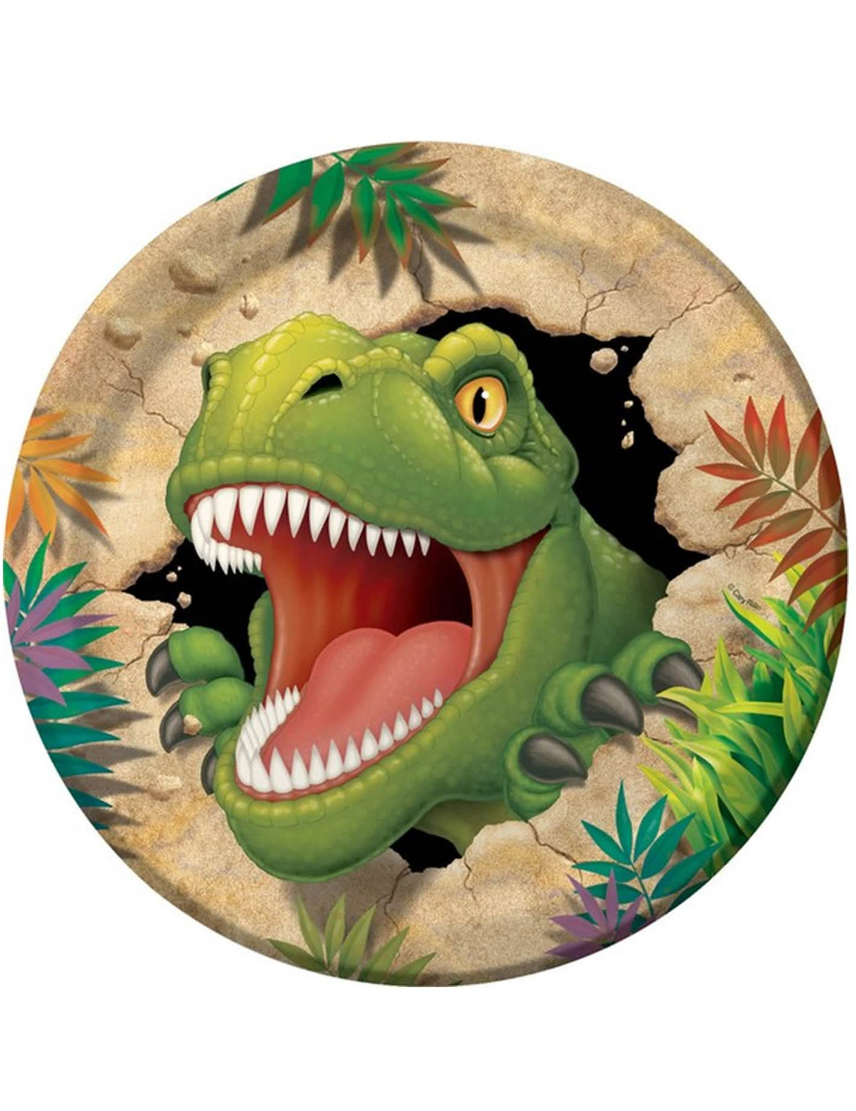Karton tányérok születésnap Dinoszauruszok zöld nyitott szájú T-Rex mintával