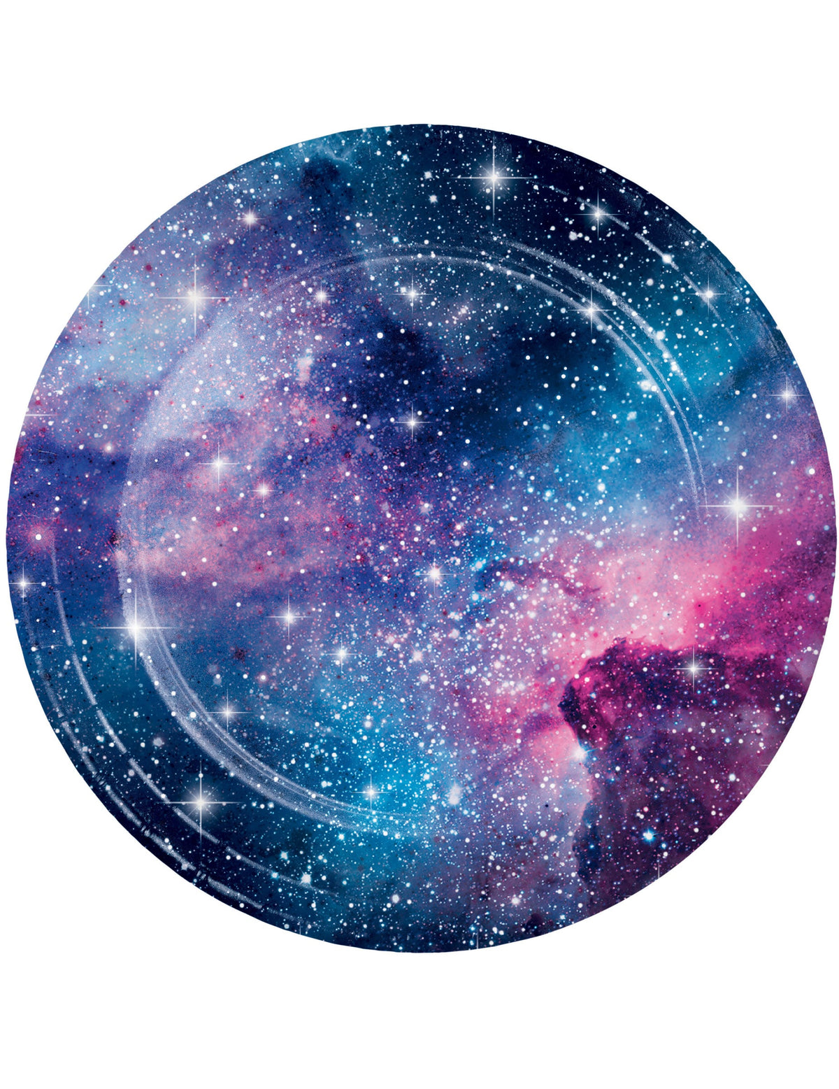 karton tányérok galaxy bulihoz, kék és lila, csillogó csillagokkal