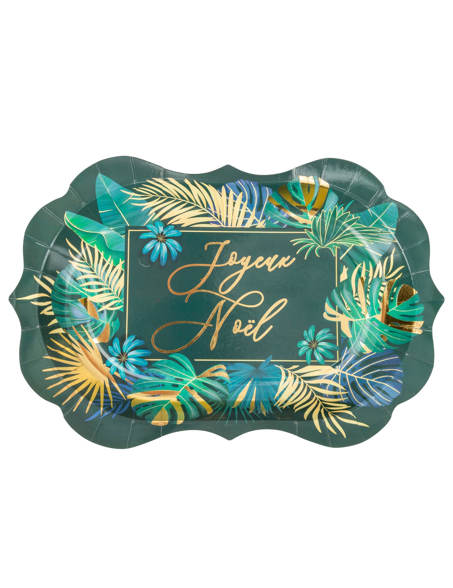 8 zöld és arany dzsungel témájú karácsonyi karácsonyi kartontányér, 31,5 x 19,5 cm cm vésett élek