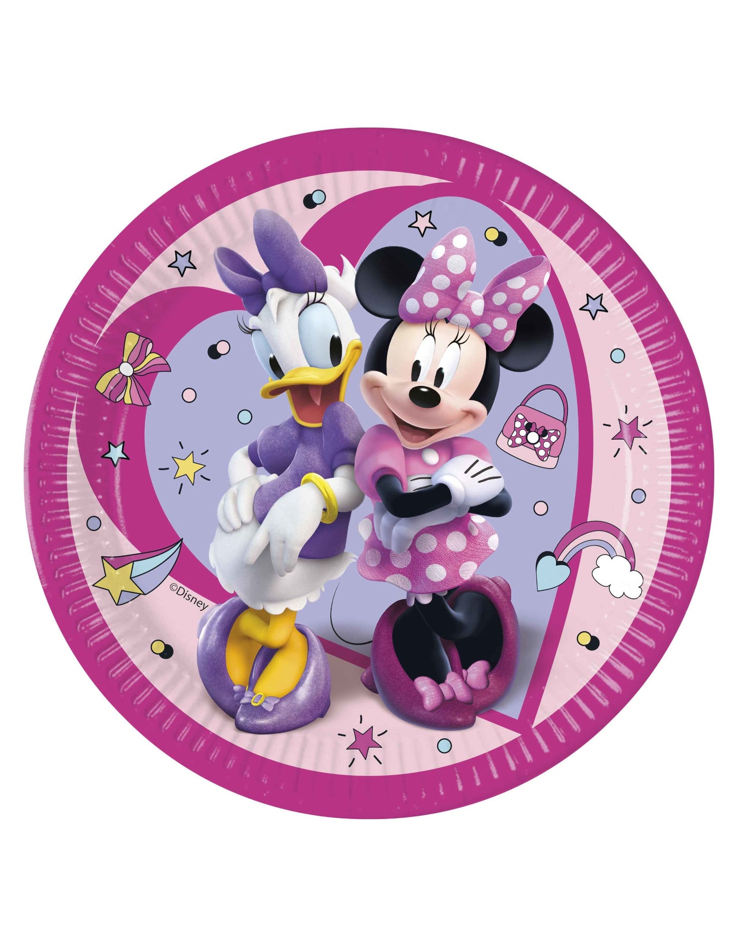 Assiettes en carton Minnie Junior pour enfant roses et violettes avec Daisy Duck