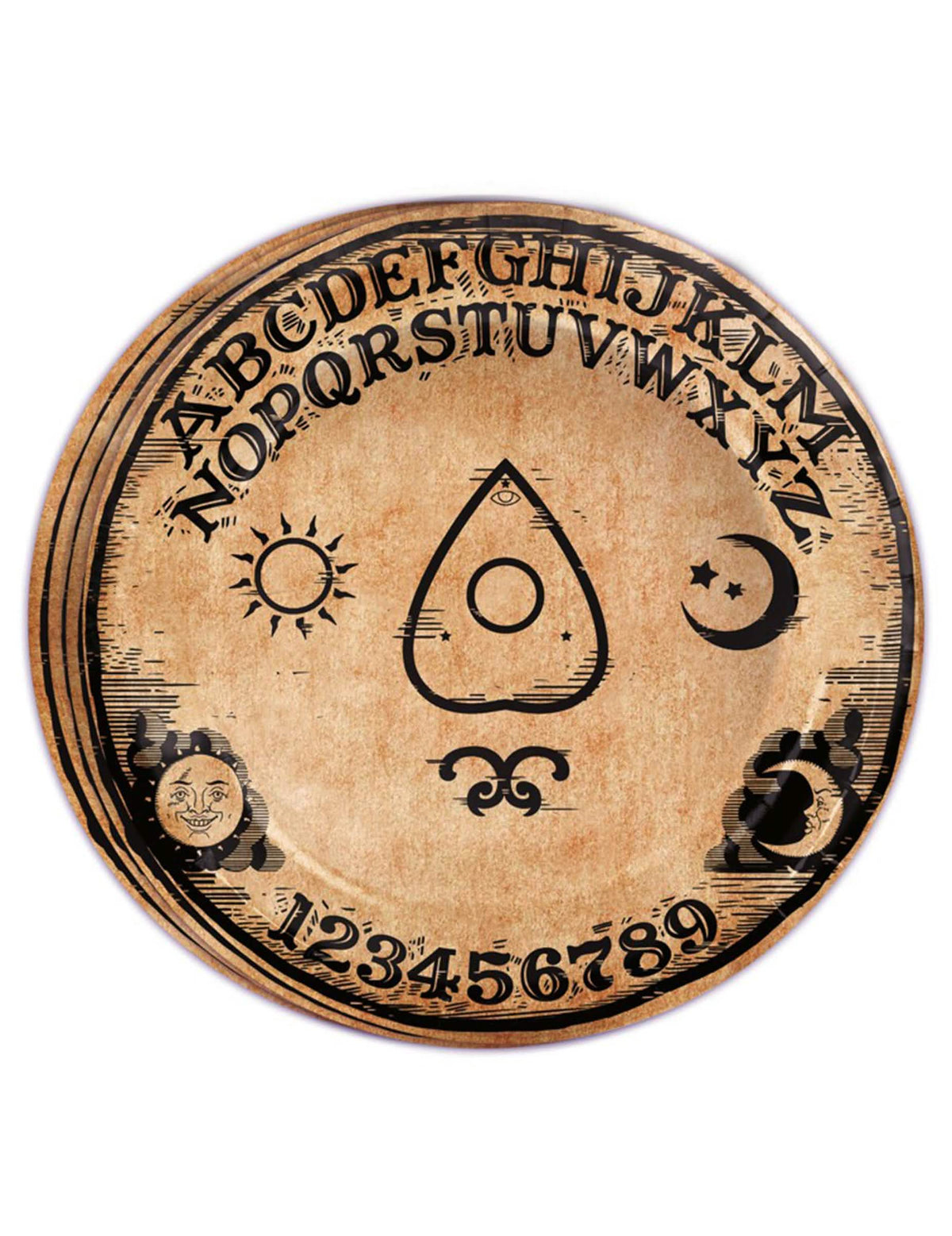 Ouija papírtányérok barna és fekete pergamen stílusban