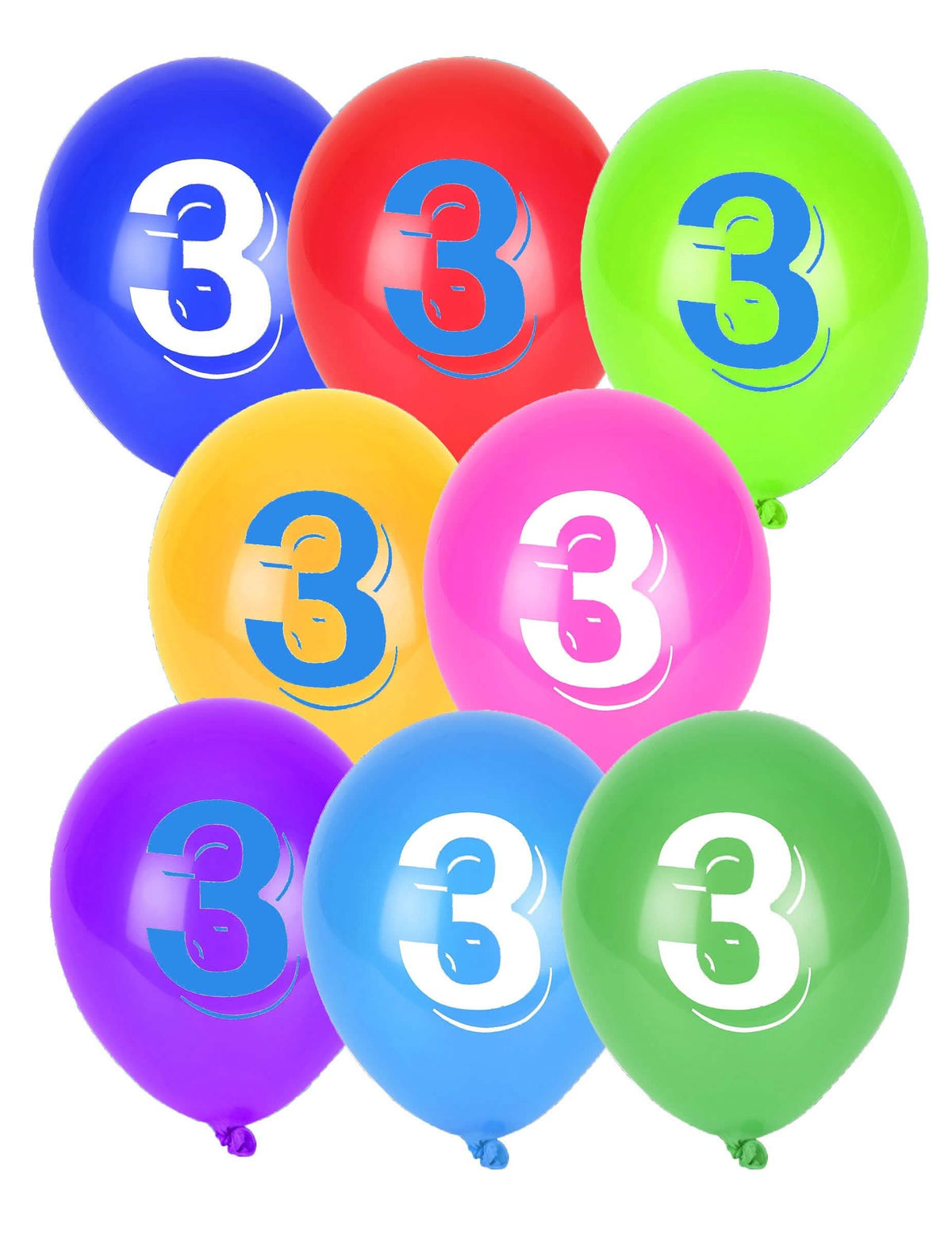 8 lufik chiffre 3 multicolores