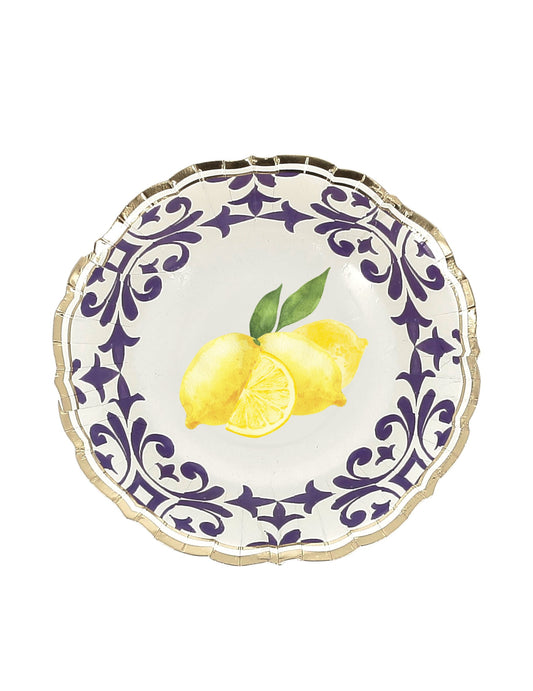 Bol en carton Citrons pour fête bleu roi et doré