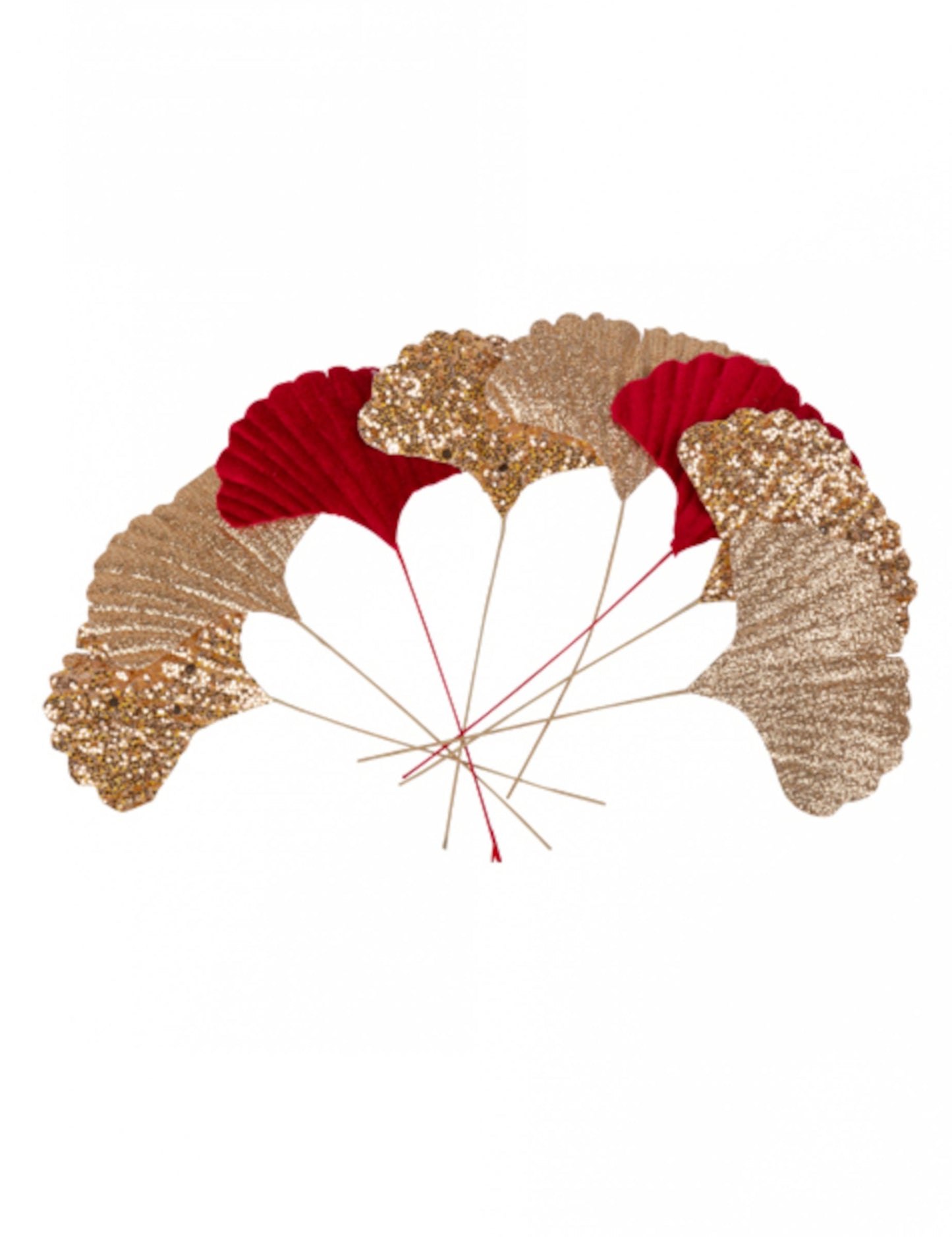 8 piros és arany ginkgo levél 5 x 7 cm bársonyhatású és csillogó