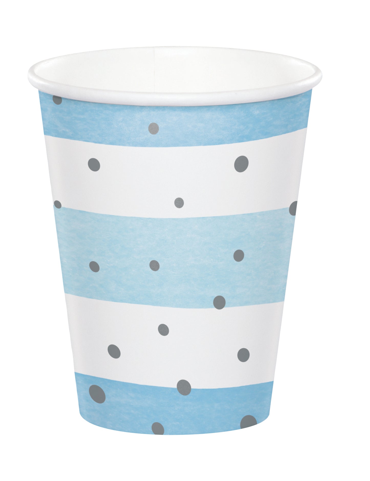 8 db kék és fehér kartonpohár ezüst pöttyökkel, 256 ml, csíkos