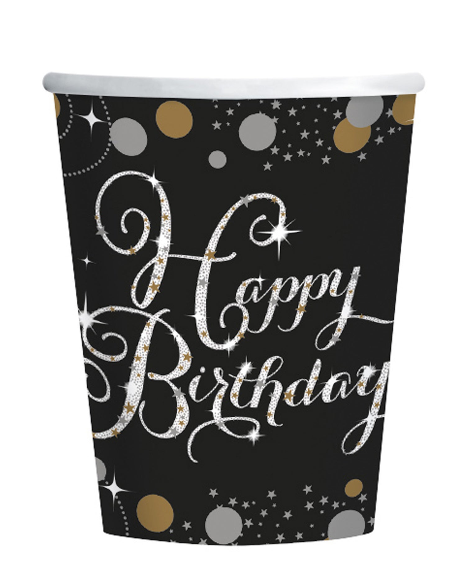 8 db csillogó, ünnepi, 250 ml-es születésnapi papírpohár
