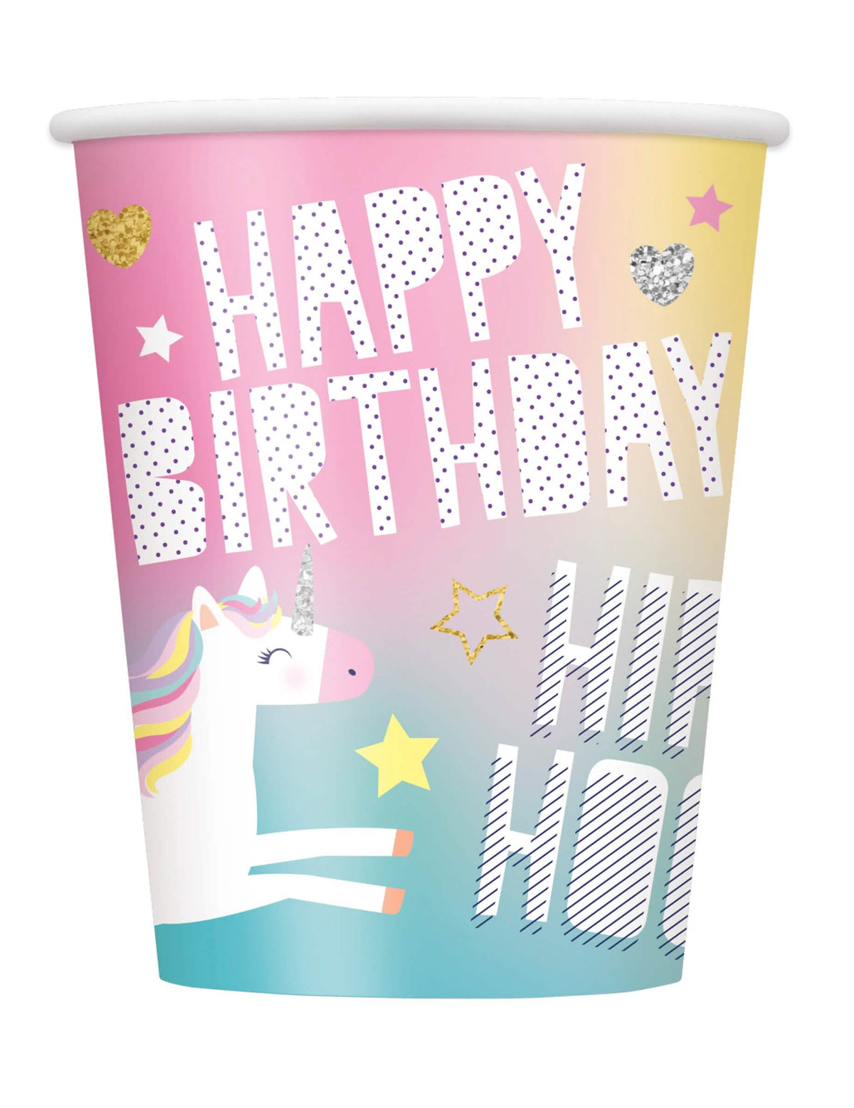 Kartonpoharak Happy Birthday egyszarvúak sokszínű pasztellszínű ünnepségre