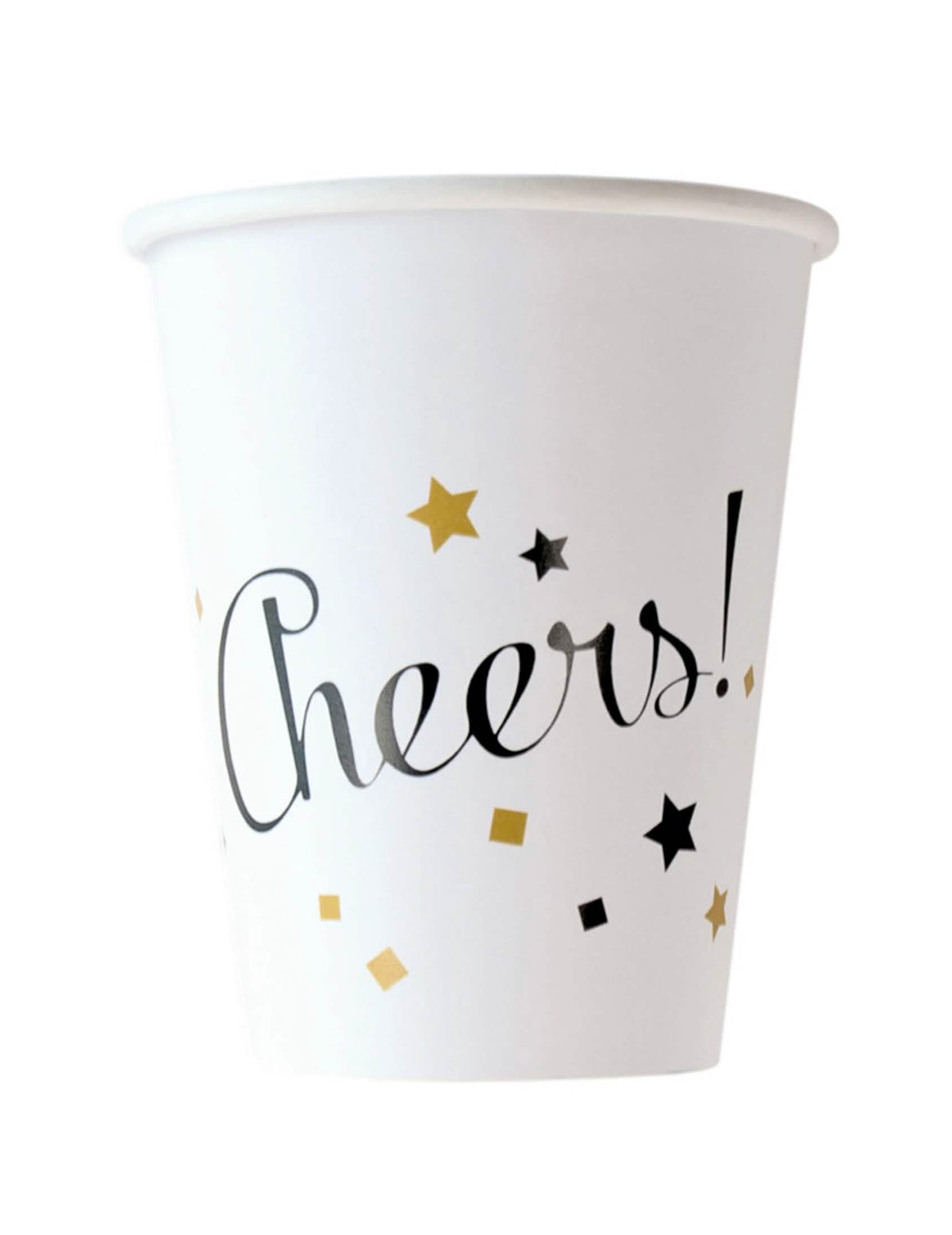 Kartonpoharak happy new year bulihoz fehér és arany felirattal: Cheers