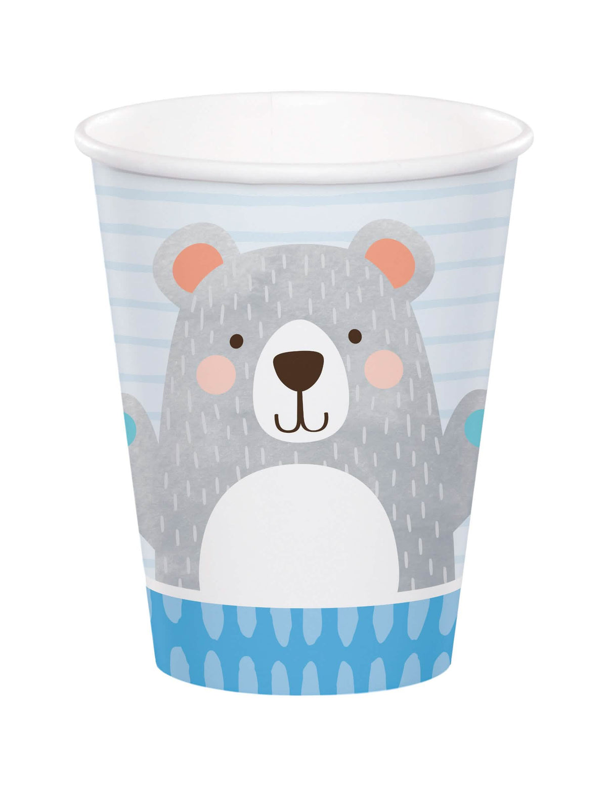 Gobelets en carton Petit Ours Gris pour anniversaire bleu et gris