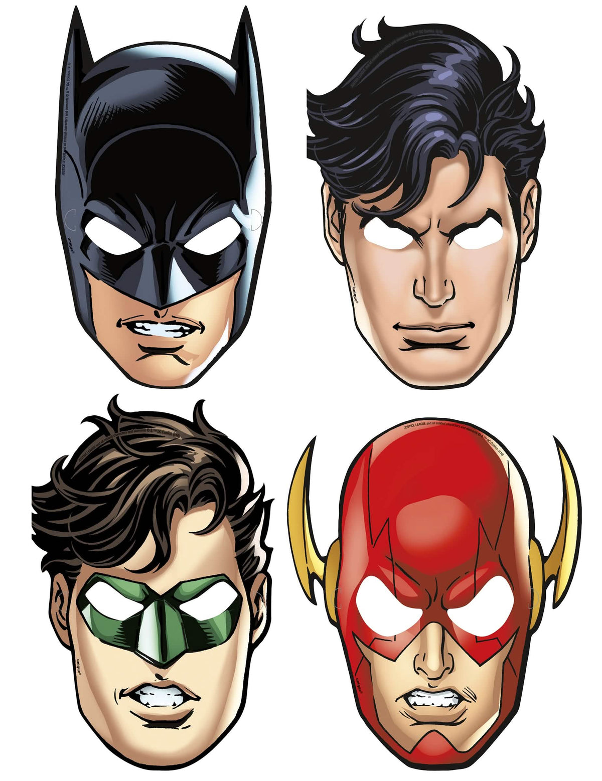 Maszkok kartonból Justice League Batman Superman Green Lantern és Flash