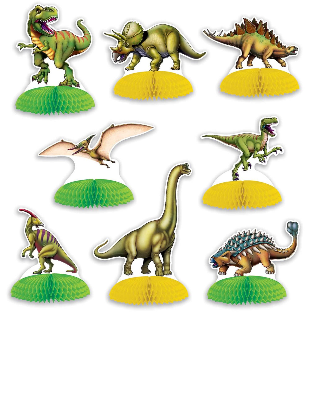 8 mini dinoszaurusz asztaldísz gyermekeknek zöld és sárga színben