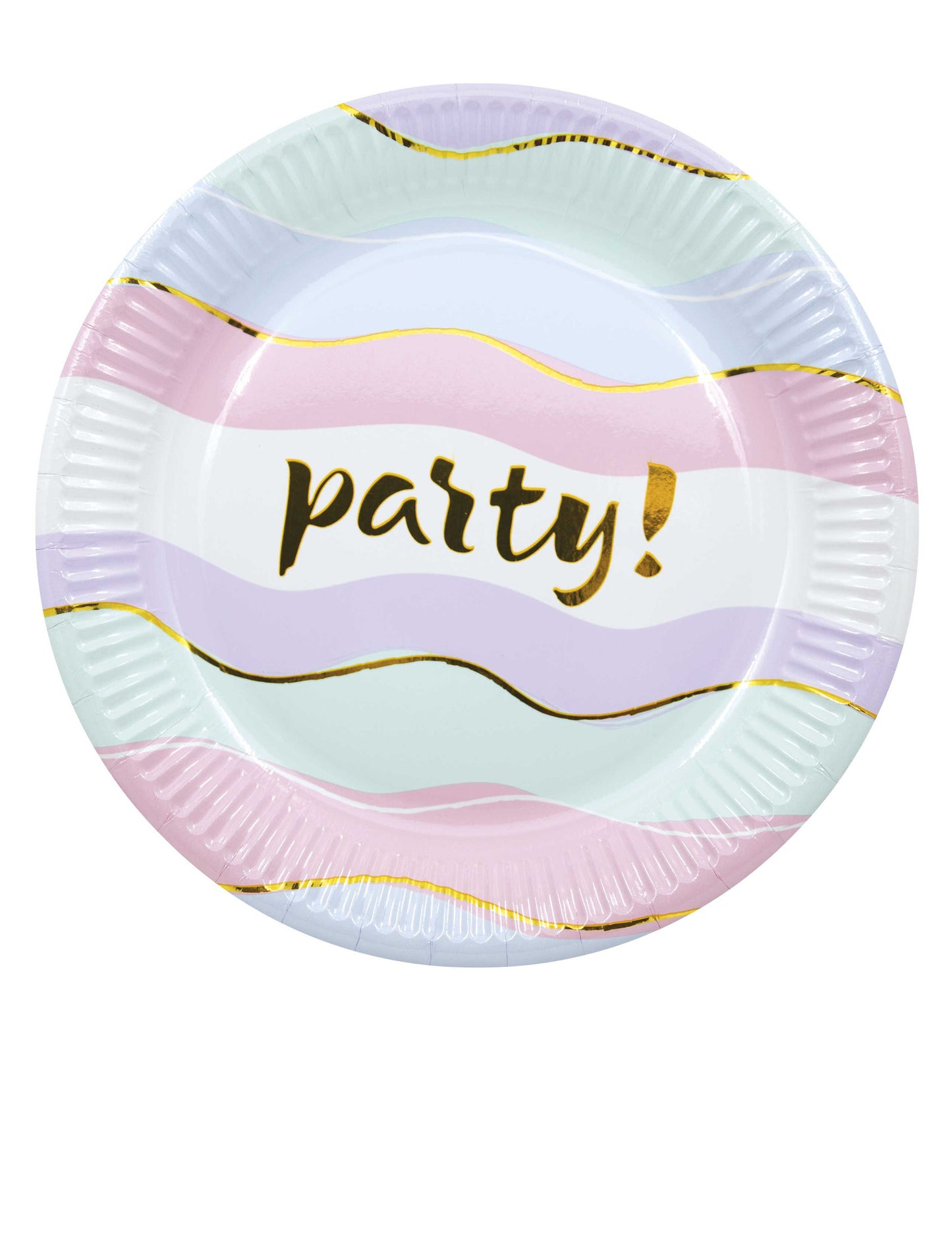 8 db kicsi, elegáns pasztellszínű partipapírtányér, 20 db cm arany hullámok
