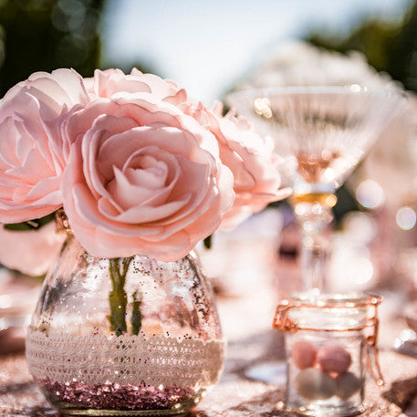 8 rózsa rózsaszín habszivacs száron, 8 x 15 cm esküvőre