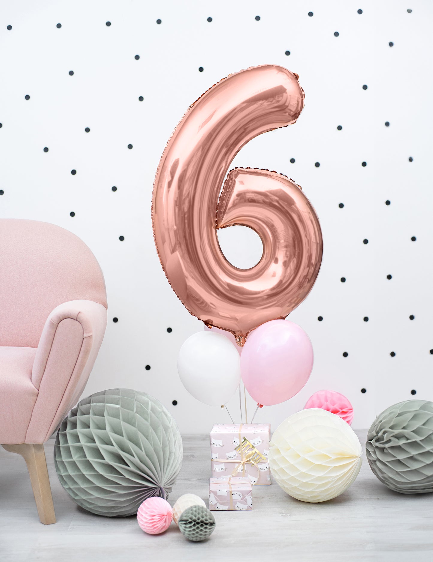 Chiffre 6 du ballon aluminium chiffre pour fête rose gold