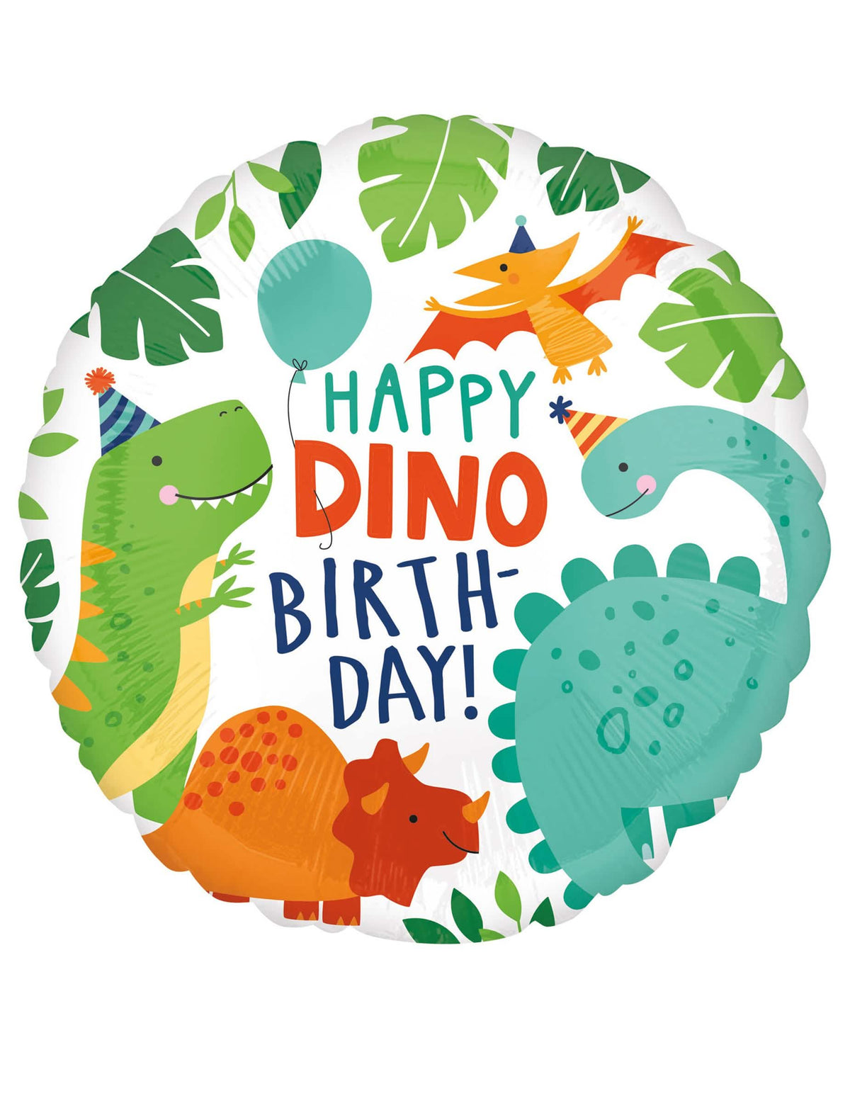 Alumínium ballon happy birthday dinoszaurusz gyermek fehér és sokszínű kerek