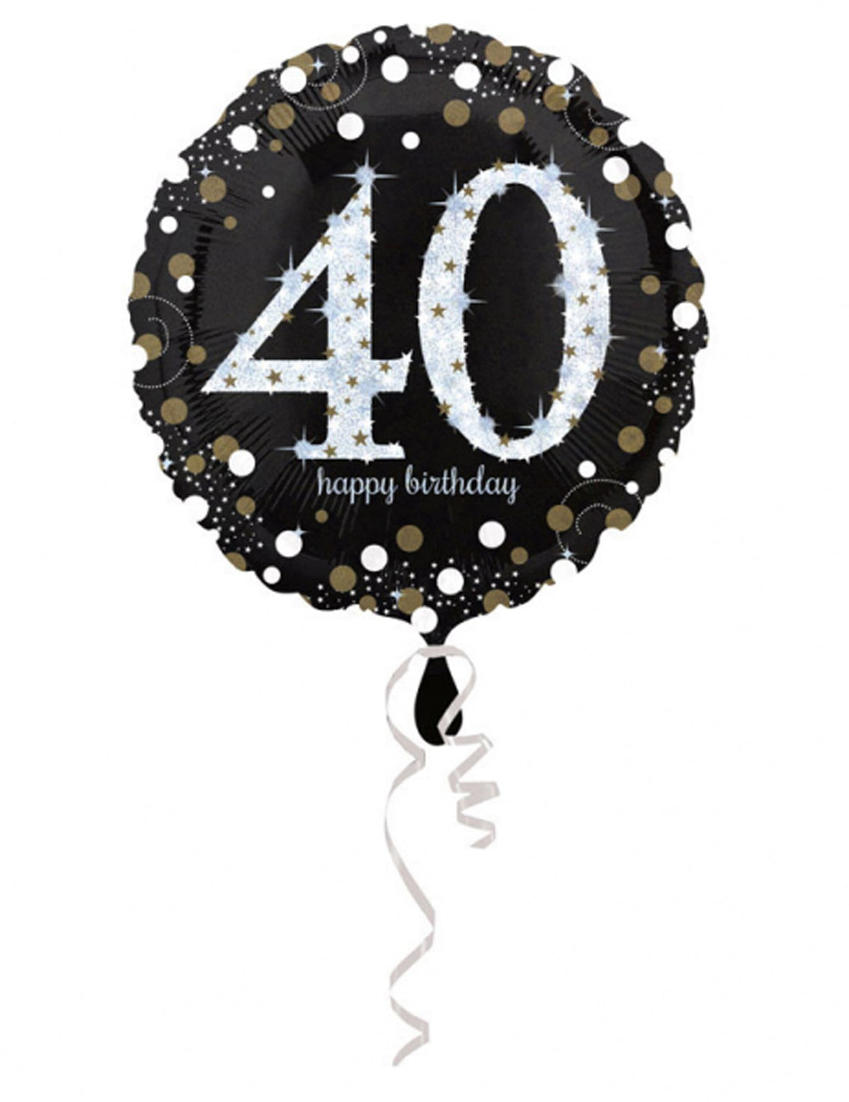 Csillogó Happy Birthday 40 alumínium lufi születésnapra fekete és arany