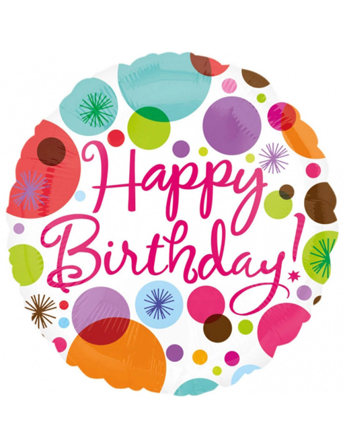 Happy Birthday fehér, többszínű pöttyös alumíniumballon