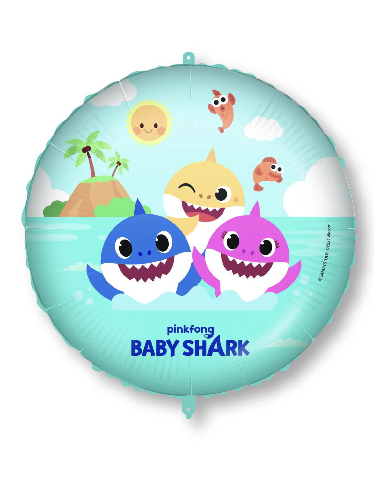Baby Shark alumínium lufi gyermeknek türkizkék cápás figurákkal