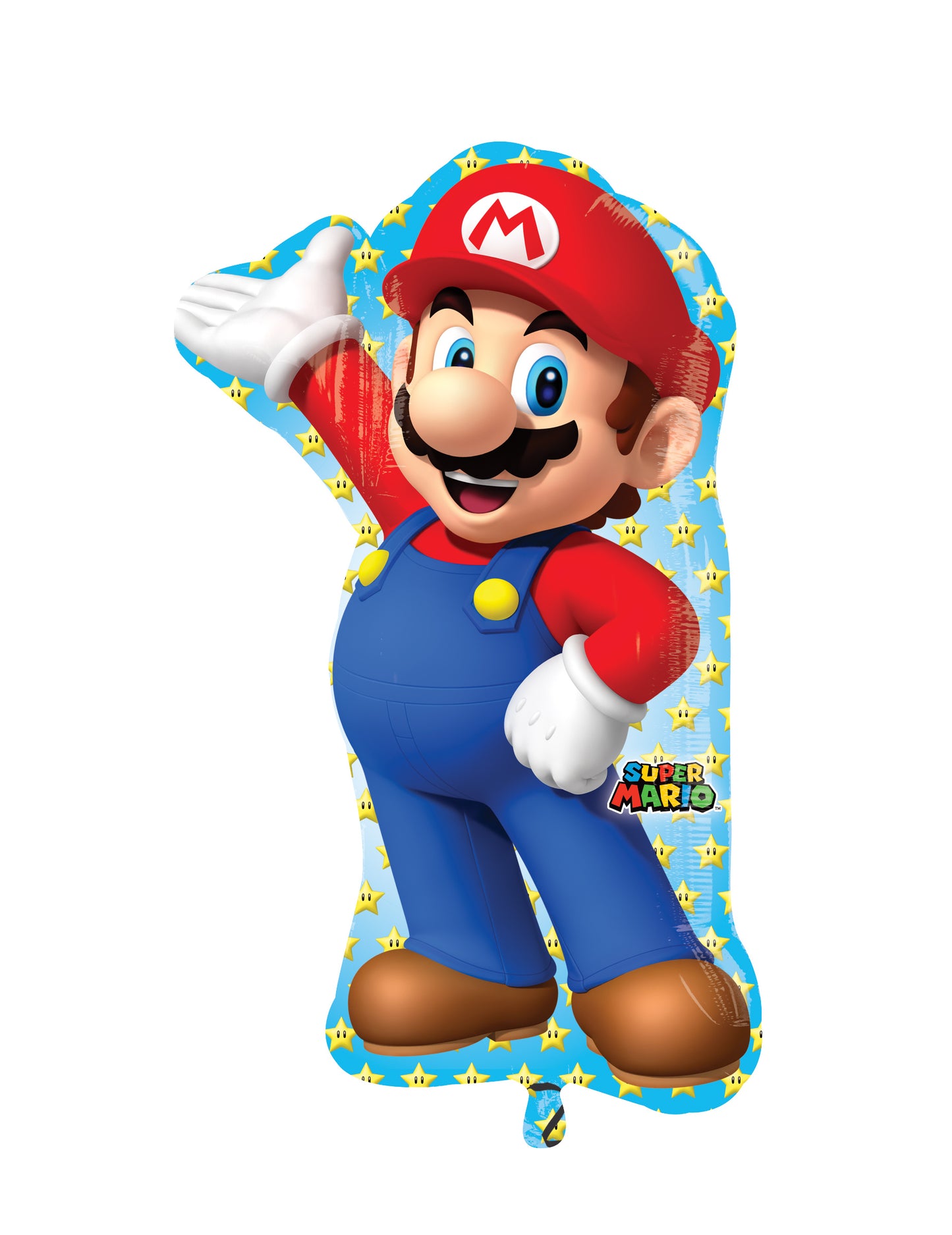 Ballon en aluminium Super Mario pour enfant bleu et rouge avec motifs étoiles jaunes