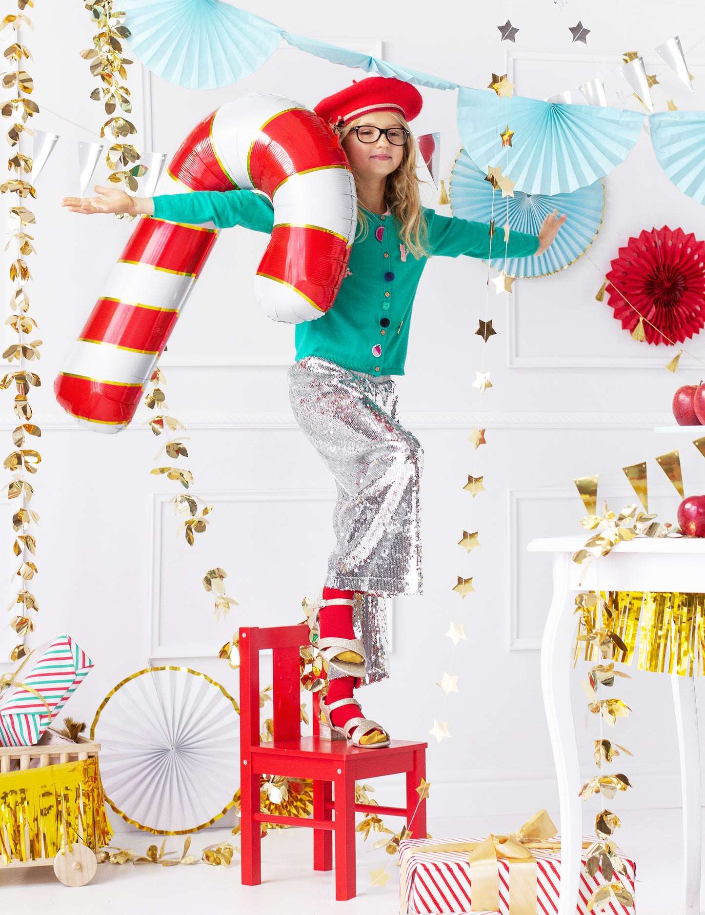 Óriás alumínium cukorpálcás lufi 50 x 82 cm karácsonyi díszek