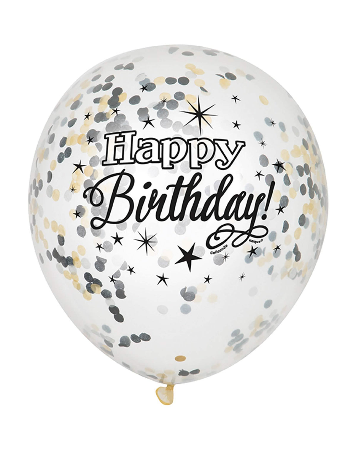 Boldog születésnapot latex ballon ezüst és arany konfettivel