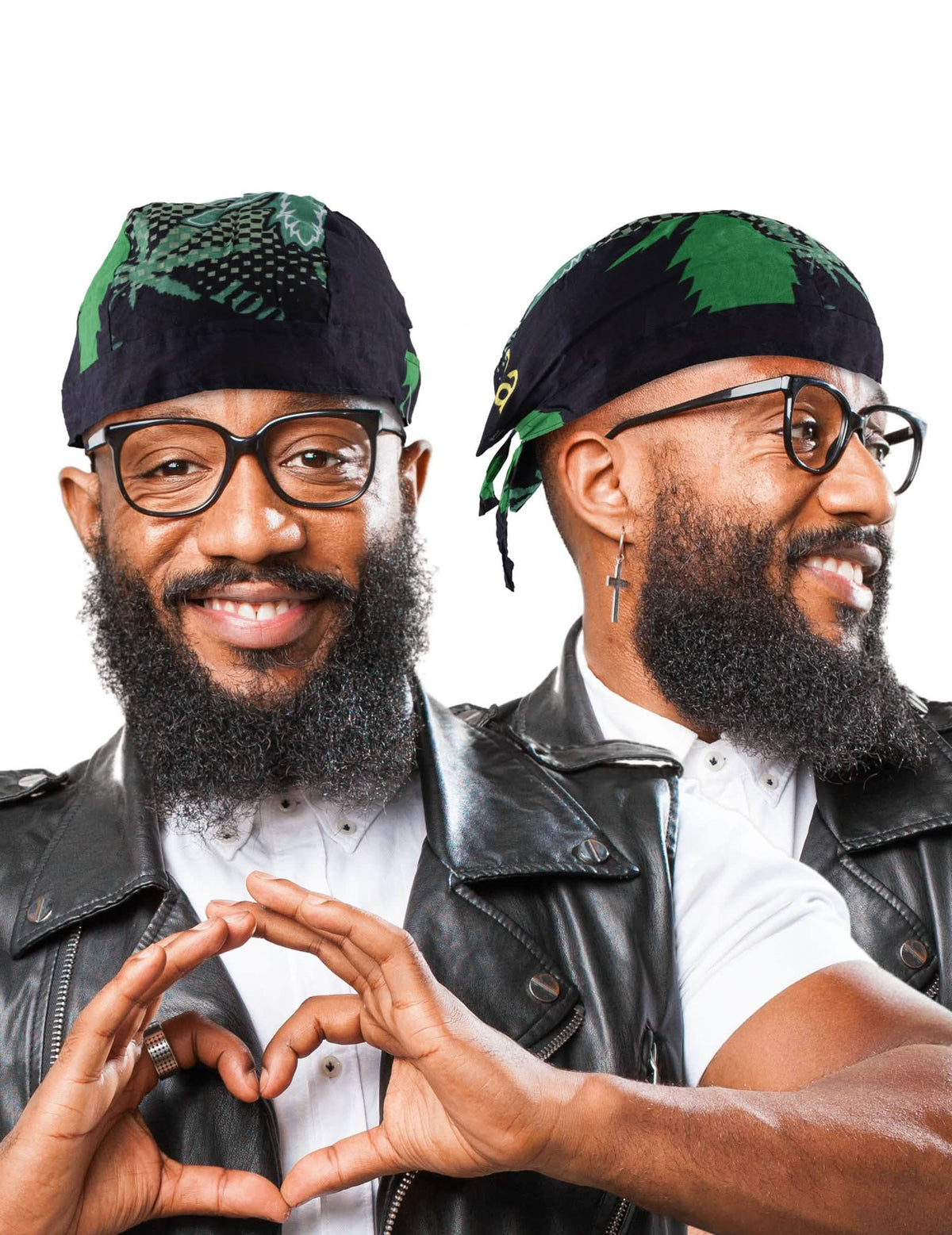 jamaica rasta bandana fekete férfi számára zöld levélmintákkal