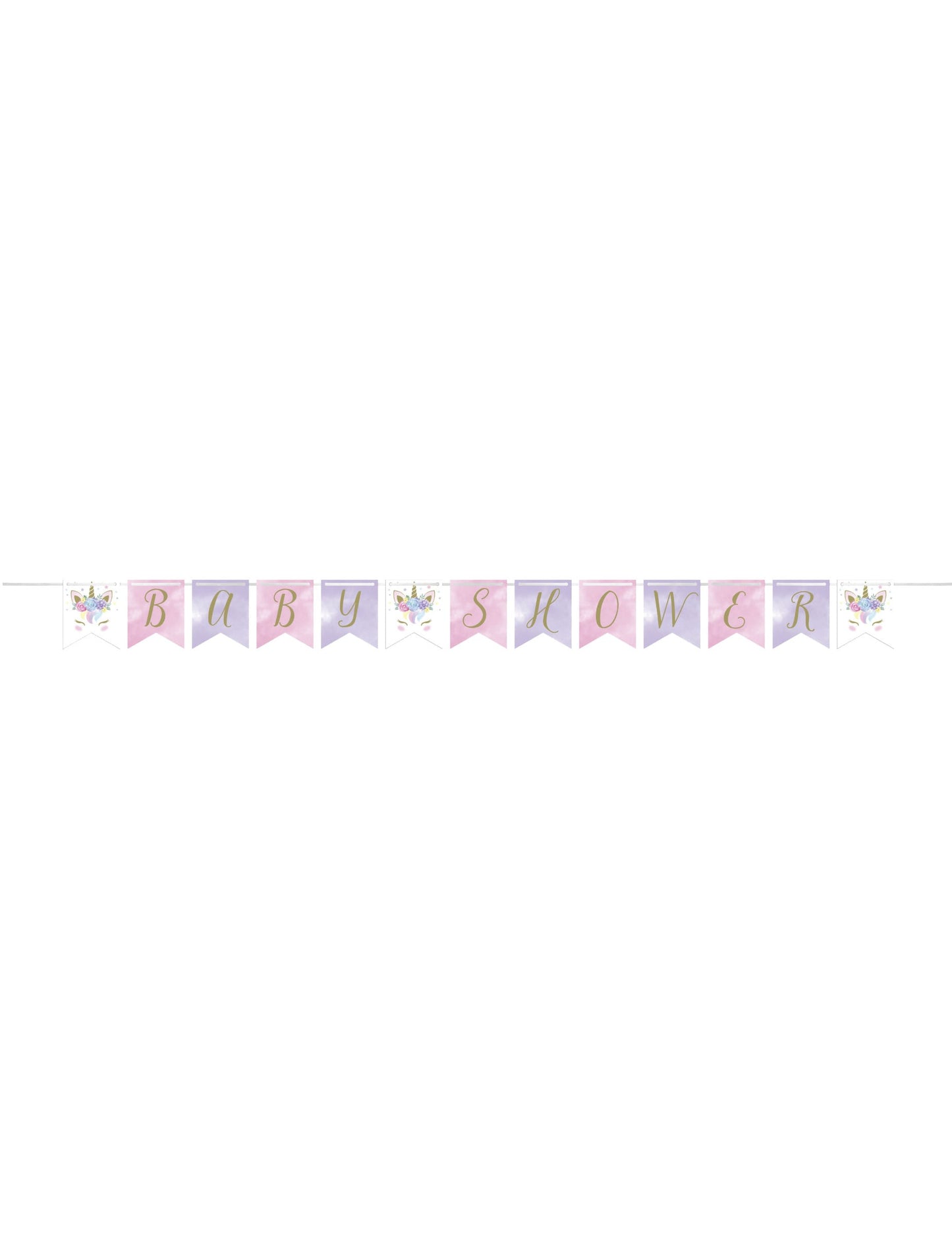 Vue d'ensemble de la bannière à fanions licorne féerique pour baby shower