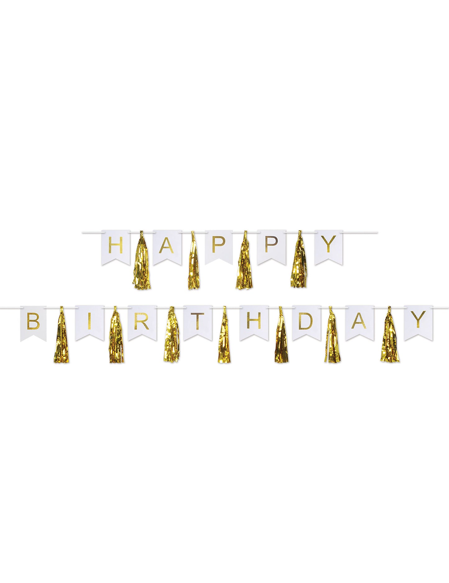 Arany és fehér boldog születésnapot bojtos girland, 4,56 m, kartonból