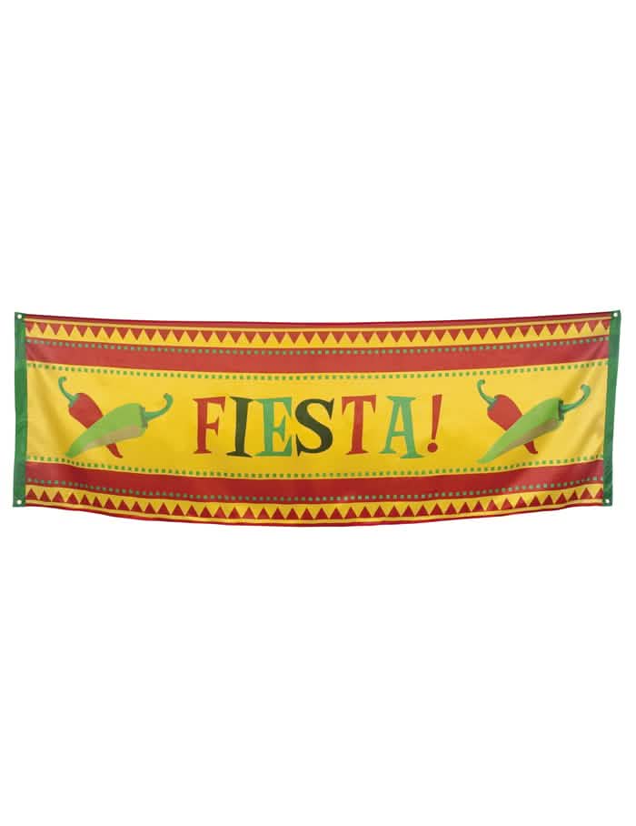 Mexikói zászló ünnepre sárga és piros színben, paprikákkal és Fiesta felirattal