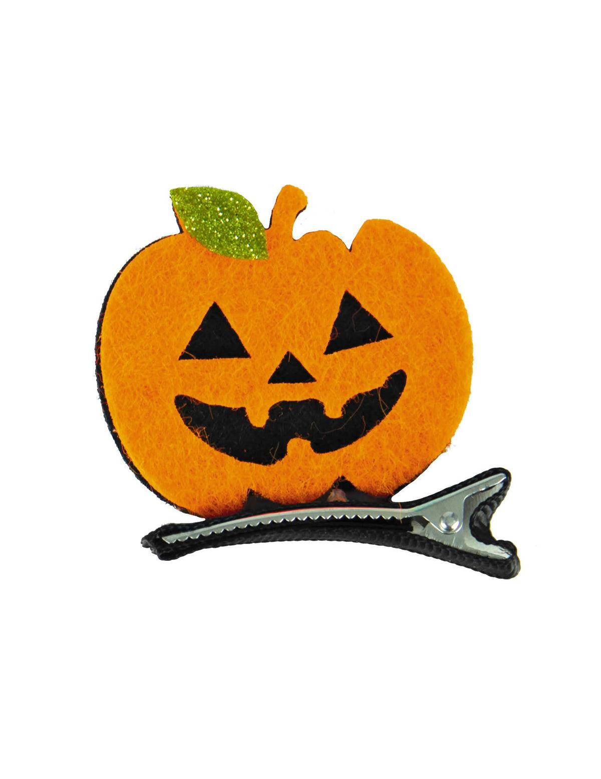 Tök hajcsat halloweenre narancssárga filcből, csillámos levéllel