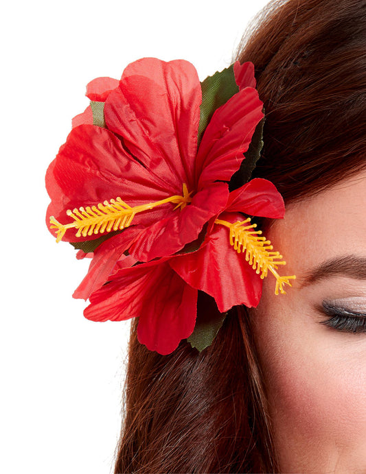 Barrette fleur rouge Hawaï