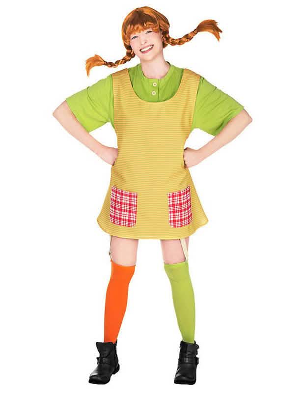 Pippi Hosszúharisnya jelmez nőnek narancssárga és zöld színben