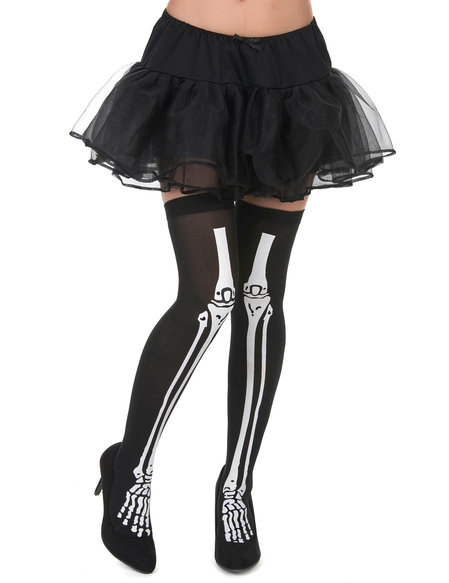 Bas squelette Halloween pour femme noir et blanc