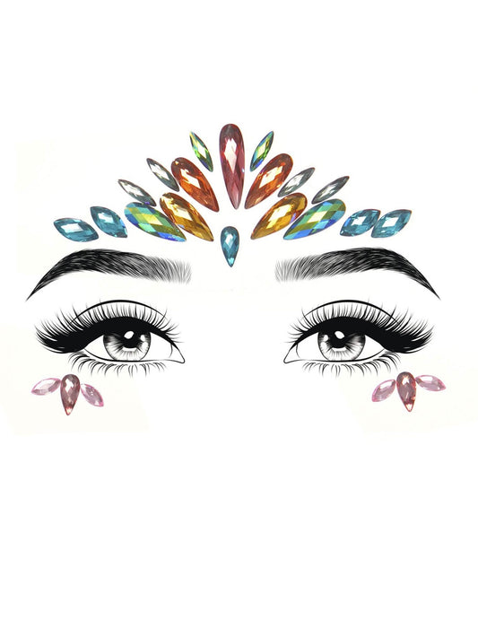 Détail du positionnement des bijoux pour visage adhésifs multicolores