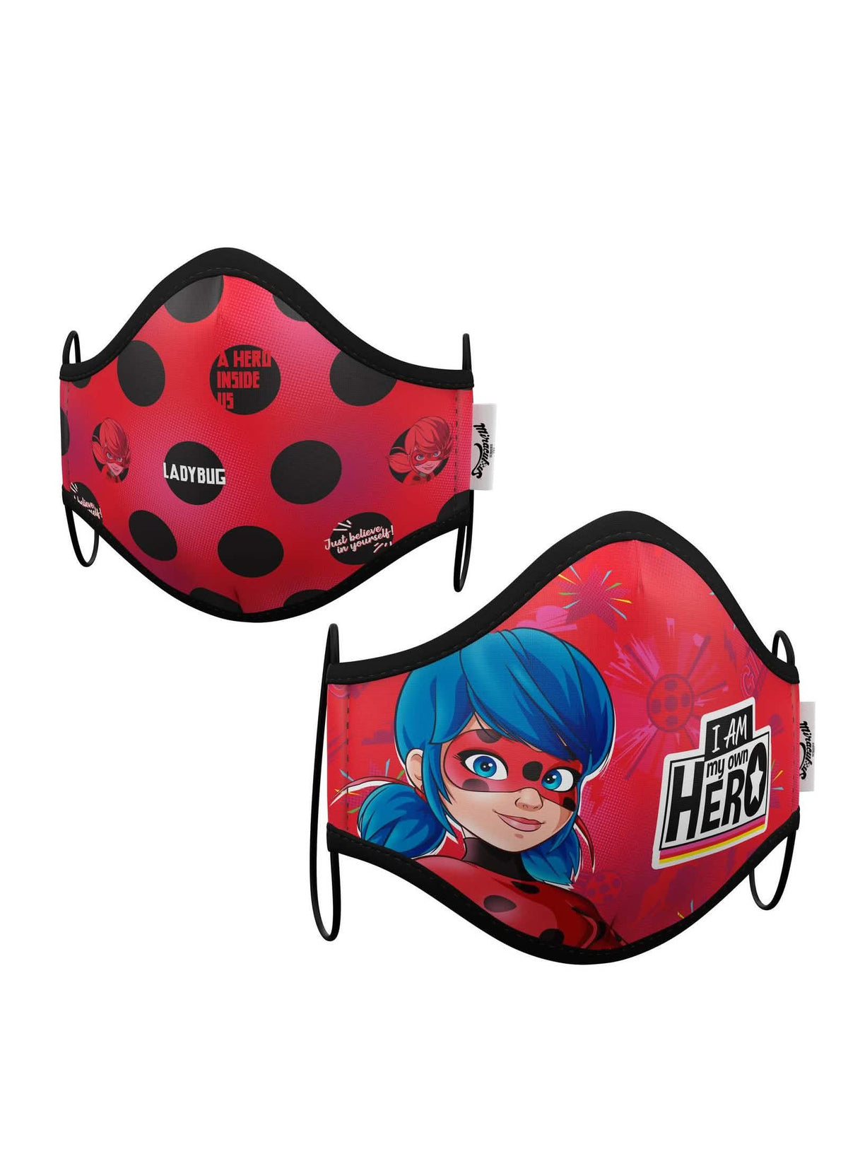 Ladybug újrahasználható védőmaszkok gyermekeknek piros és fekete pöttyös mintával