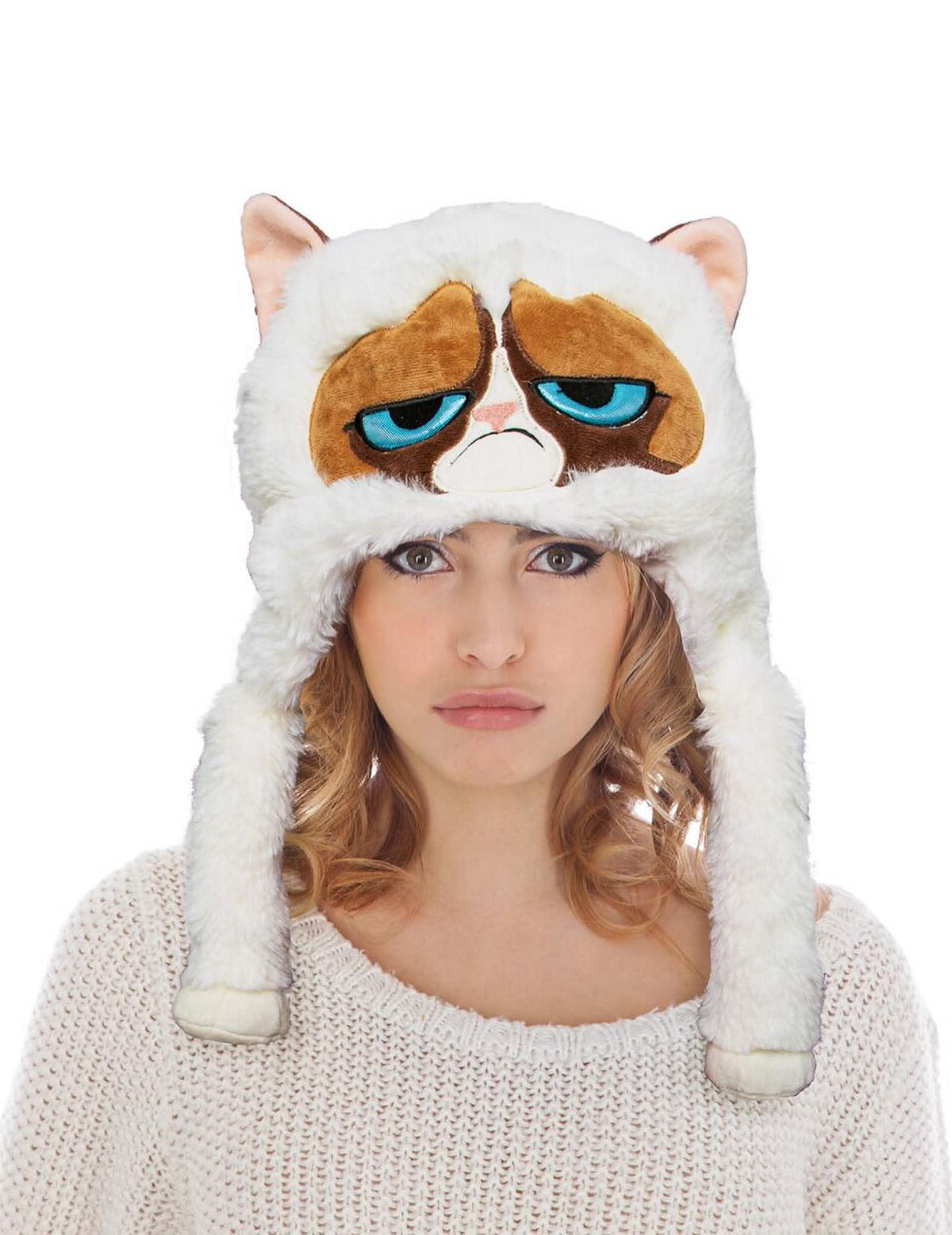 Grumpy cat™ felnőtt fehér és barna műszőrme sapka