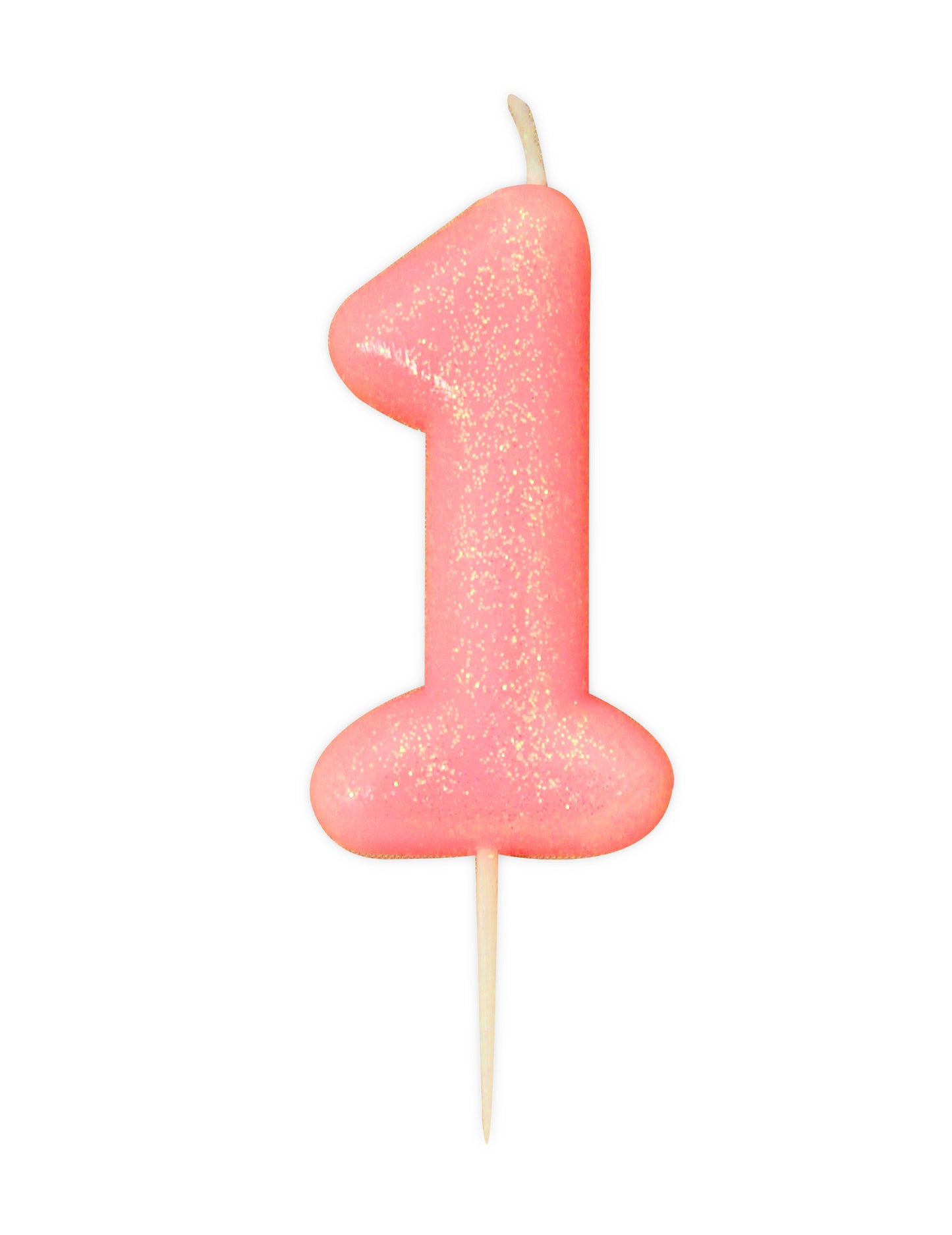 Rózsaszín, irizáló 1-es számú gyertya 9 cm csillámmal díszítve