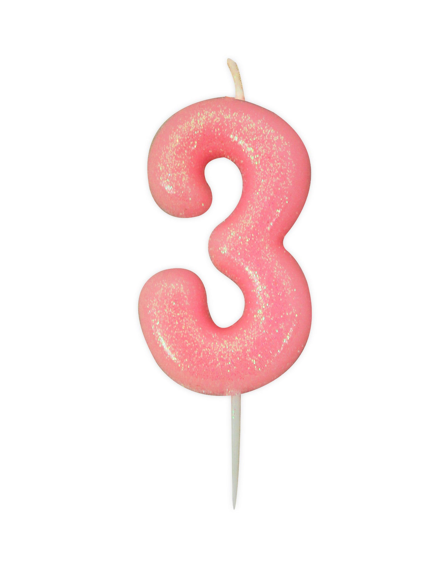 Gyertyaszám 3 rózsaszín irizáló 9 cm csillámmal