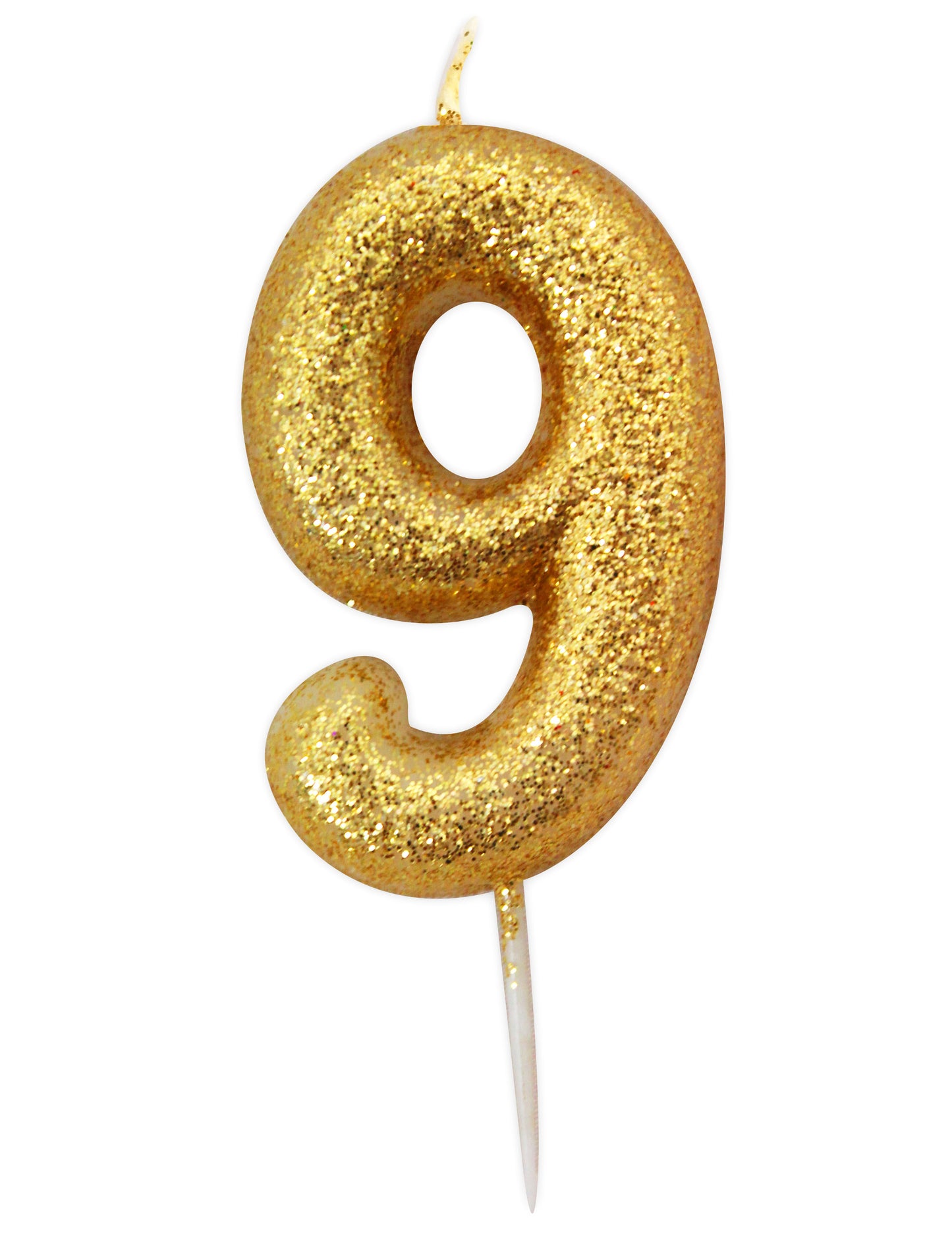 Csillámos arany 9-es számú gyertya születésnapi tortára