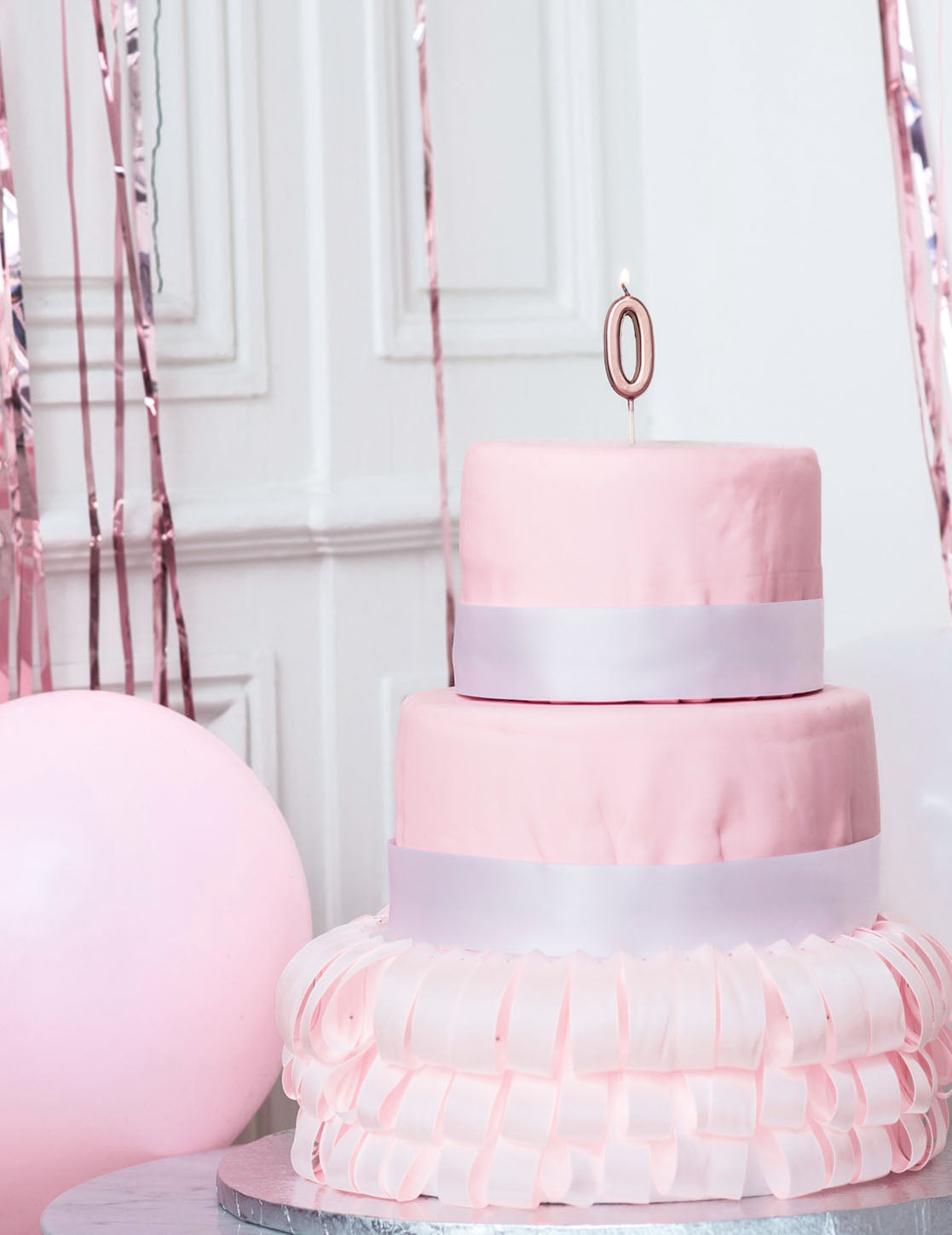 Rózsaszínarany 0-ás születésnapi gyertya 4.3 cm fémes hatású